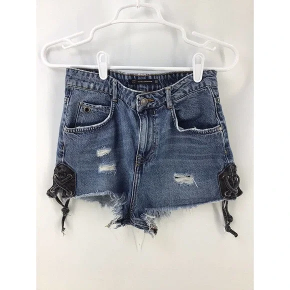 Zara Womens Size 4 Blue Denim Jean Cut Off Shorts Distressed - Picture 7 of 15